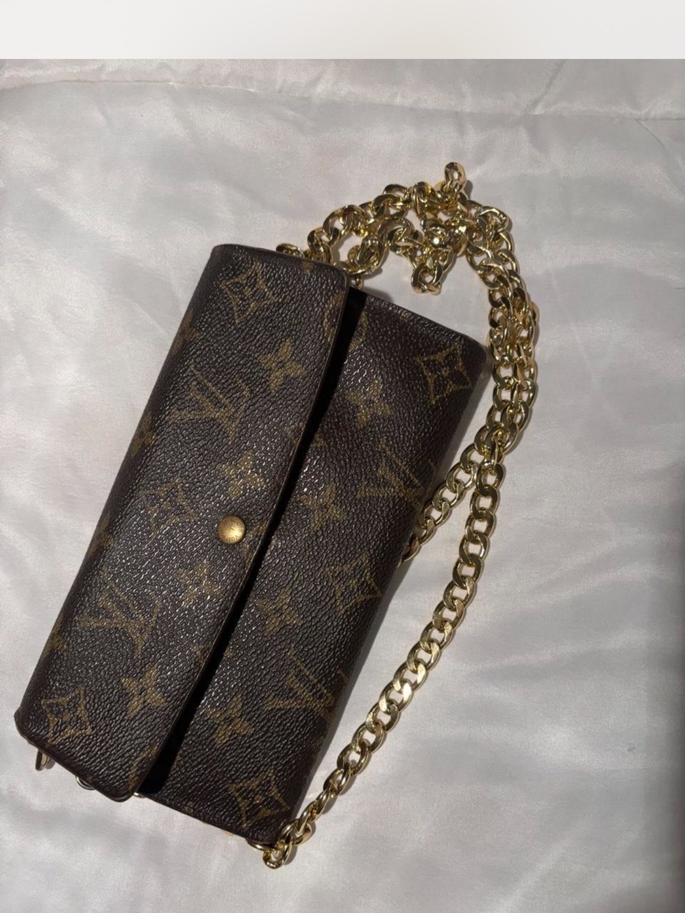 Louis Vuitton Monogram Chain Wallet - Brown with Gold Chain
